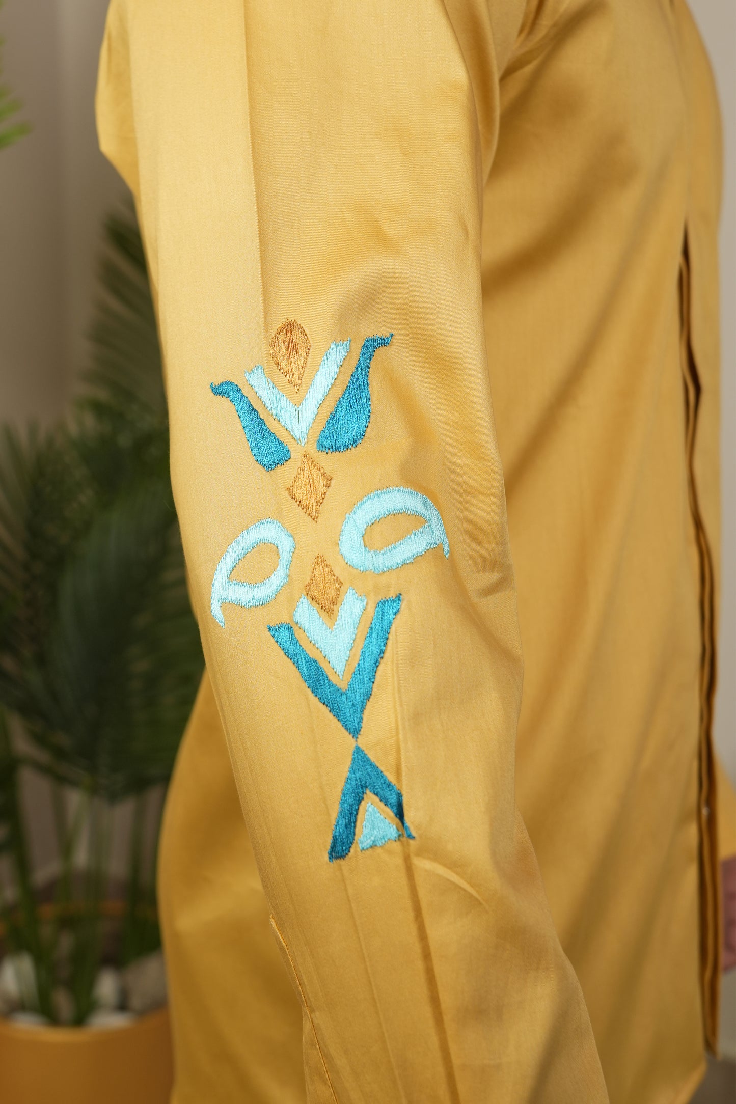 Sunehri Raunaq Men's Butter Yellow Phulkari Shirt