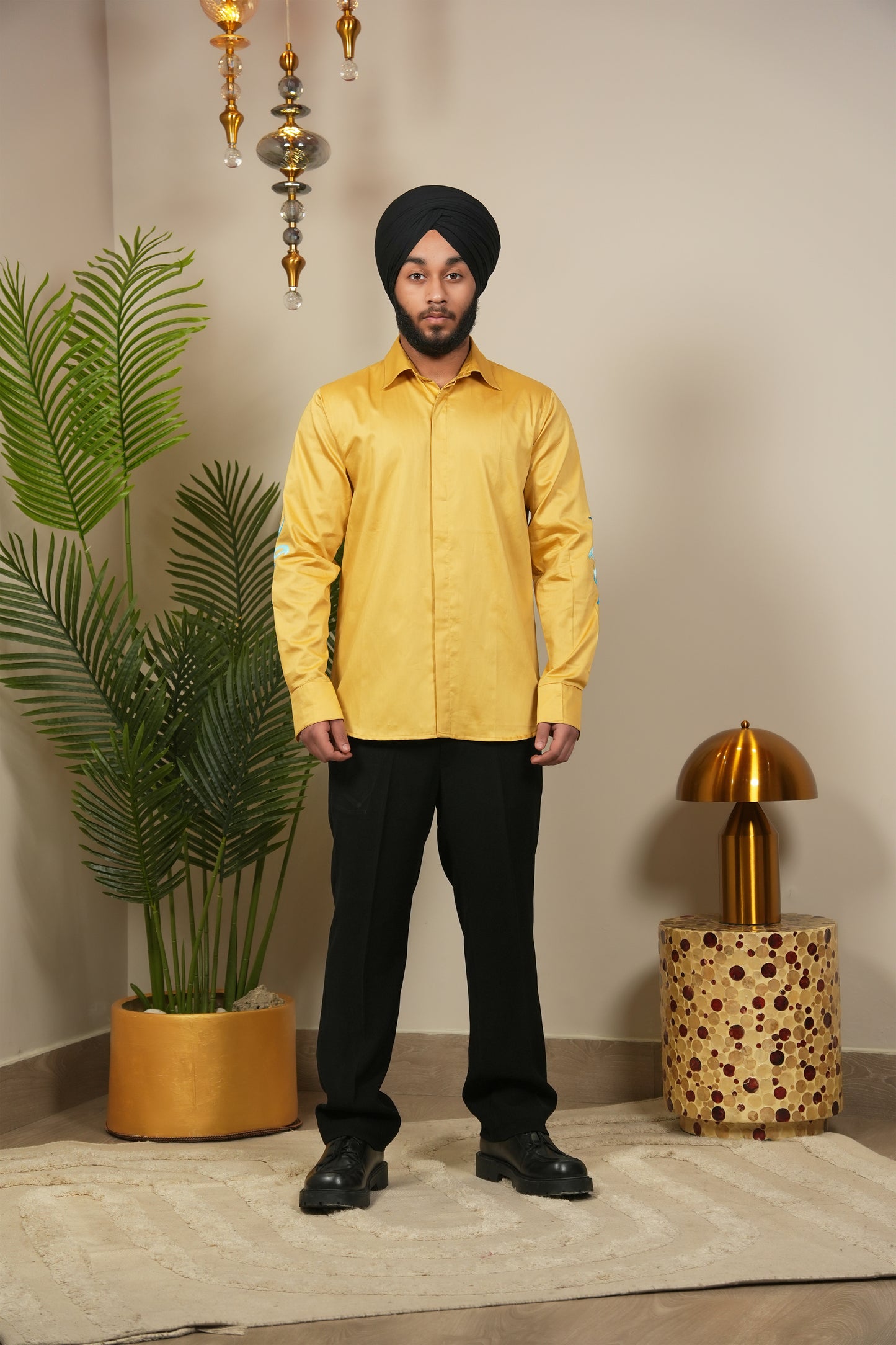 Sunehri Raunaq Men's Butter Yellow Phulkari Shirt